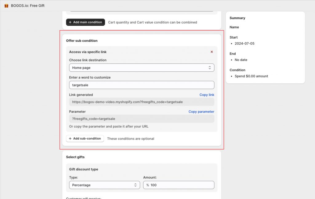 BOGOS specific link feature