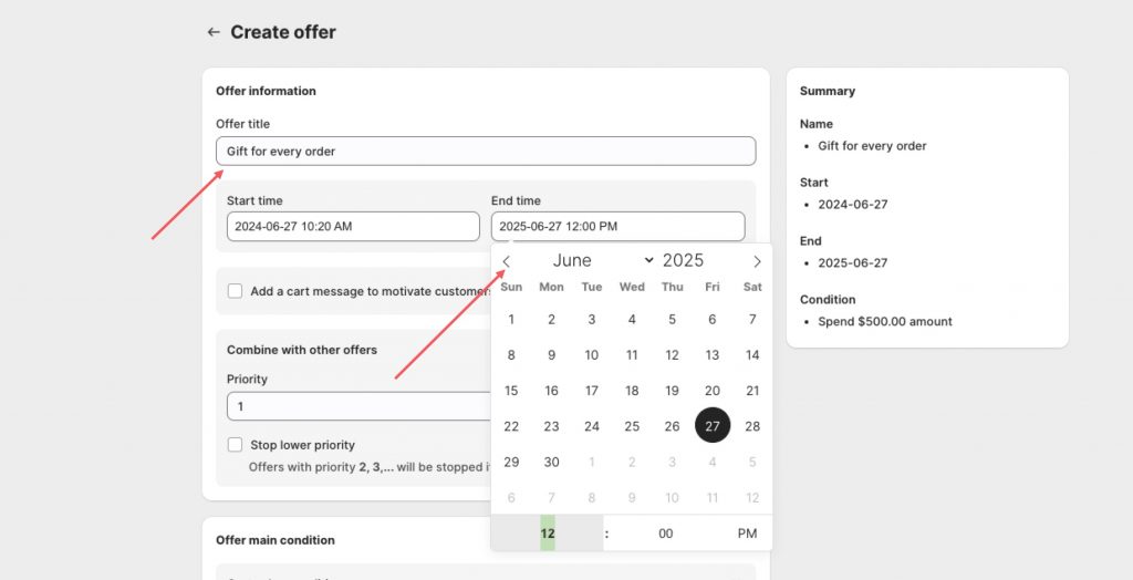 Set BOGOS offer title and end time